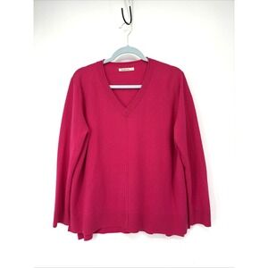 Woolovers Merino Cashmere Sweater Large Rasberry Pink Long Sleeve V Neck